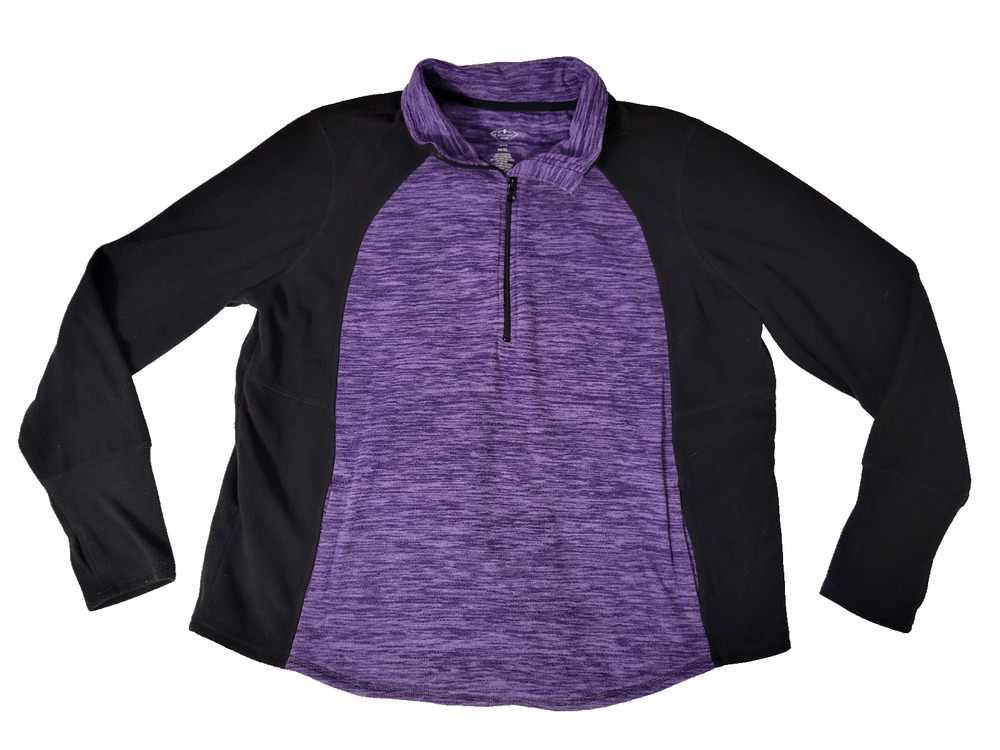 St Johns Bay Active Womens Petite XXL Purple Black Quarter Zip Fleece Pullover